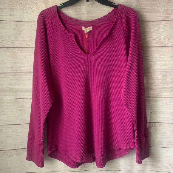 Knox Rose Fuchsia Long Sleeve Shirt V Neckline Waffle Texture XXL - Picture 1 of 14